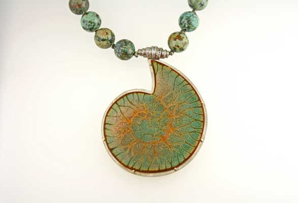 Ammonite-Pendant-with-African-turquoise-and-pyrite