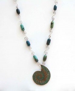 Large Turquoise Ammonite Fossil with Turquoise Beads