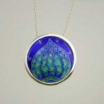 Cloisonne enamel on silver, silver moon setting, silver chain